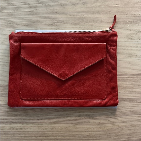 Clare V. Red Leather Clutch w/ Tabs - Yellow Interior - Picture 8 of 8